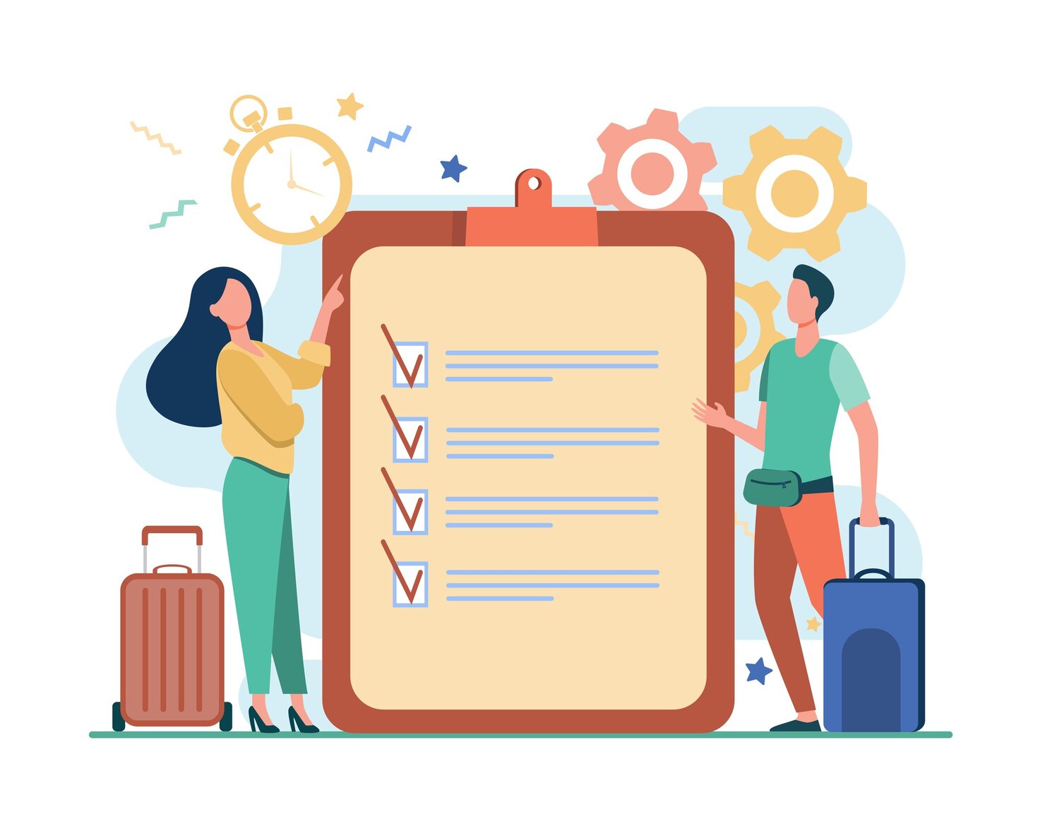 travel-packing-list-man-woman-with-suitcases-standing-checklist-timer-flat-illustration_74855-11148